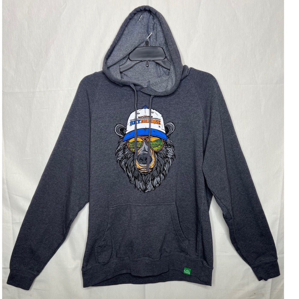 Wild‎ Tribute Gatlinburg SkyBridge Bear Graphic Hoodie Mens Large Gray Heather
